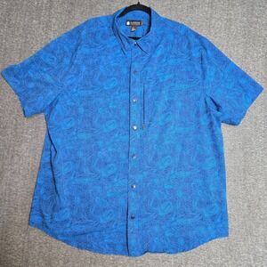Alaskan Hardgear Duluth Men Blue Chilkat Short Sleeve Button Abstract Size 2XL